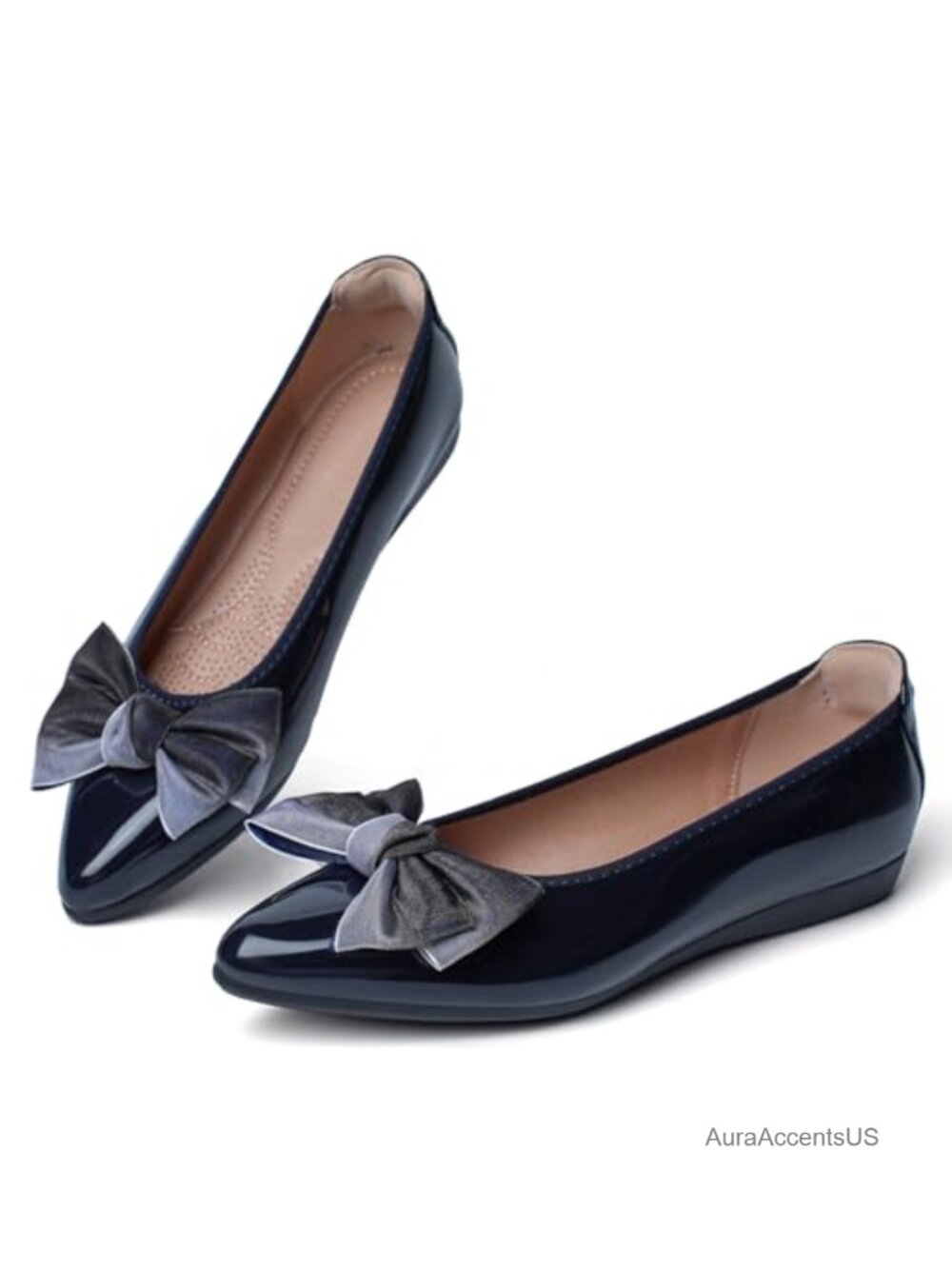 Women's Pointed Toe Ballet Flats Slip On Bowknot Dressy Shoes Faux Leather
